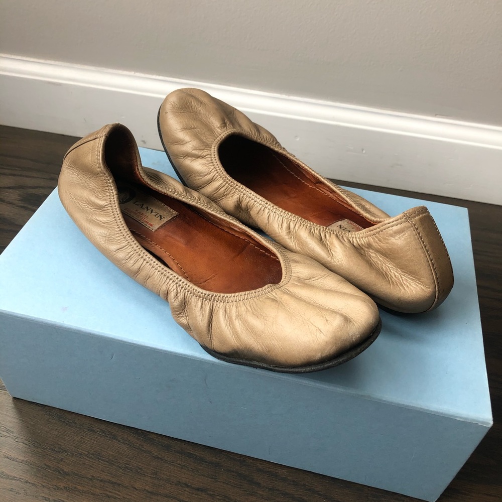 Lanvin Nude Calfskin Leather Ballet Flats